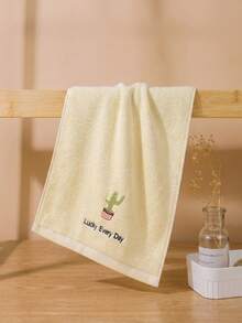 1/3 Pack 9.8*19.7 Inch 100% Pure Cotton Cactus Embroidered Hand Towel, Thickened Skin-Friendly Soft Face Towel, High Absorbency, Suitable For Shower, Kitchen Hand Drying, Makeup Removal, School, Travel And Daily Home Use - Yellow - View 2