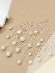18 Pieces/Set Of Faux Pearl U-Shaped Pin Hairpins, Bridal Hair Styling Hairpin Headpieces - White - View 5
