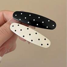 4pcs Vintage Polka Dot Hair Clips Black & White Color Block Hair Clips Simple Versatile Bangs Clips Suitable For Women's Daily Wear - Black + White - View 4