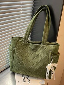 極簡大容量透明沙灘包 女款單肩托特手提包 - 綠色 - 查看 6