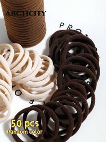 Arcticity 50/100pcs Basic Women's Elastic Hair Ties, Simple Design Ponytail Hair Bands, Daily Sports Fitness Beauty Hair Accessories, Hair Ropes - Coffee - View 8
