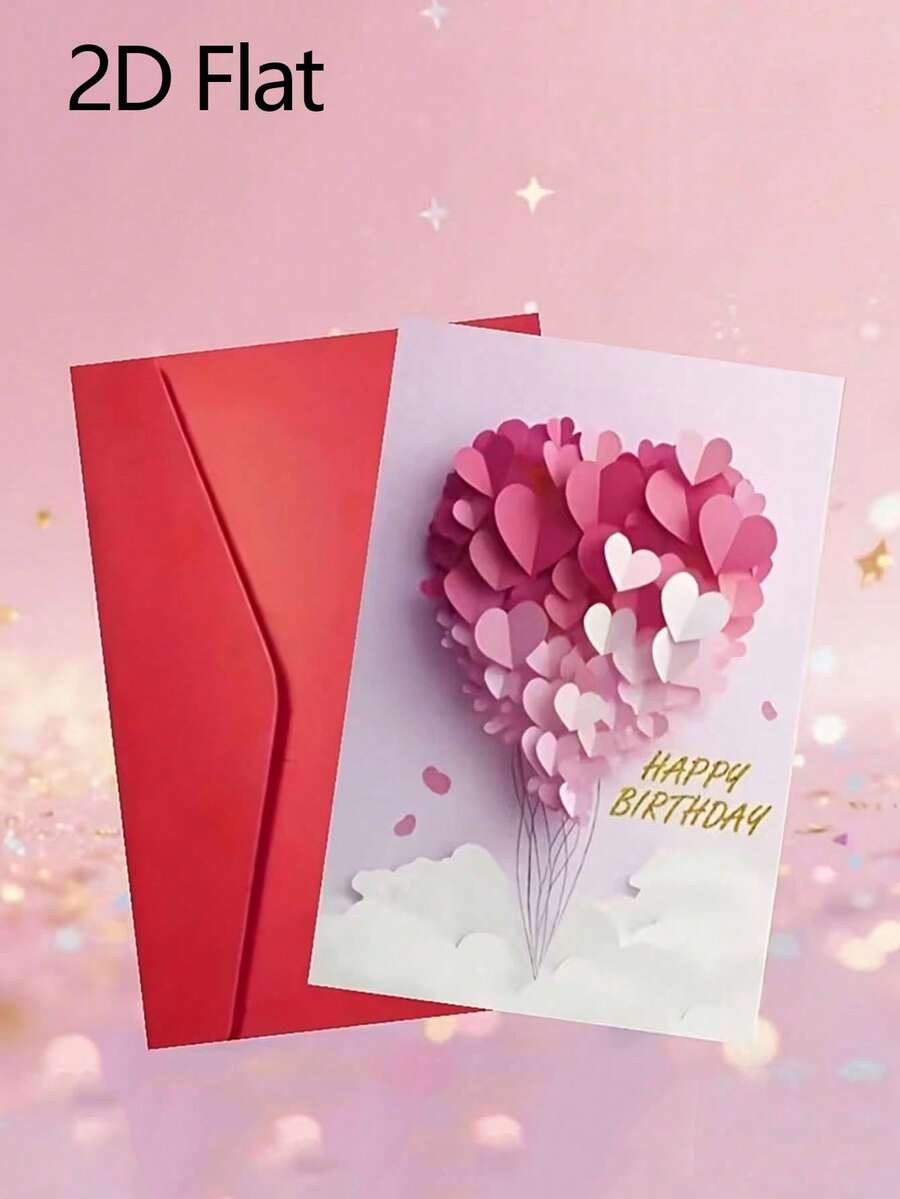 4pcs/2pcs 2D Heart-Shaped Balloon Design Greeting Cards, Suitable For Wedding, Proposal, Birthday Party, Theme Party, Bachelor Party, Housewarming Party, Vintage Party, Bridal Shower And More Occasions - One Size Fits All - View 1
