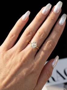 1pc Moissanite Ring, Elegant 1ct Oval Solitaire Ring With 4-Prong Setting, Suitable For Women's Engagement And Wedding - Gold - View 8