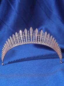 1pc Vintage Rhinestone & Zirconia Crown, Elegant Soft Light Indoor Wedding Photography Tiara - Multicolor - View 7