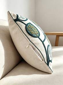 1pc Leaf Embroidery Cushion Cover Without Filler, Modern Canvas Decorative Throw Pillow Cover For Home - Multicolor - View 7