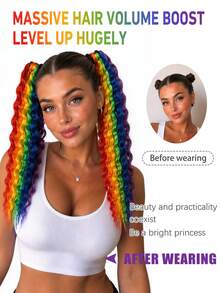 Rainbow Wavy Curly Ponytail Hair Tie, Multicolor Hair Strings, Festival Cosplay Bohemian Hair Accessories - Multicolor - View 7
