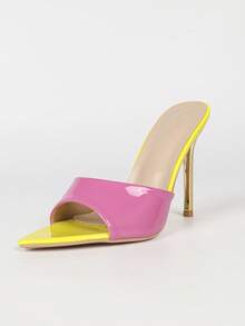 Women's Pink & Yellow Colorblock Pointed Toe Stiletto High Heels, Sexy Fashion Party & Outdoor Wear - Pink - View 2