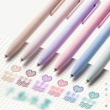 1 Set 6pcs Colorful Neutral Pens, Clickable Morandi Color Pens, Ins Japanese Style Highly Attractive Set For Journaling And Marking - A - View 1