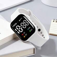 2Pcs Boys & Girls Electronic Watches, Unisex Square LED Digital Display Watch Set, Minimalist Calendar Pattern Display, Perfect For Children's Daily School Wear, Suitable For Home And Gatherings, Also An Ideal Gift Choice For Halloween, Back To School, Thanksgiving And Other Holidays (Gift Box Not Included) - Multicolor - View 3