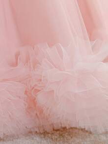 Baby Girls' 3D Rose Tulle Tank Princess Dress With Mesh Ruffle Design, Suitable For Flower Girl, Birthday Party, Performance And Other Occasions - Pink - View 6