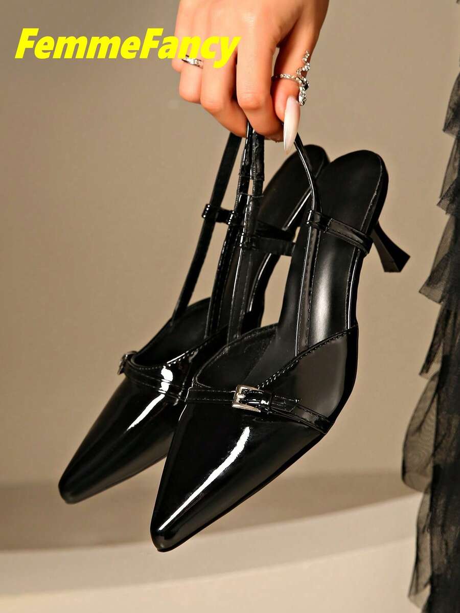 Women's Spring/Autumn Sexy Pointed Toe Stiletto/Kitten Heel Sandals, Butterfly Decor Strap With Back Pull Loop High Heels, Suitable For Commuting, Nightclub, Party