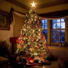 1pc 9.45in LED Lighted Christmas Tree Topper Star, Transparent Textured Warm White Five-Pointed Star Ornament, Battery Powered Xmas Tree Top Decor For Holiday Party Home Decoration - Star - View 3