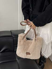 Faux Fur Deer Shoulder Bag For Women New Shopper Commuting Tote Bag Large Capacity Lightweight Versatile Plush Handbag - Multicolor - View 10