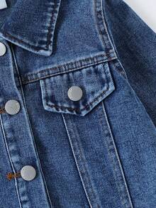 Jaket Denim Anak dengan Gambar Kartun Mobil di Bagian Belakang, Kerah Lipat, Atasan Lengan Panjang Kasual untuk Anak Laki-laki - Medium Wash - View 4