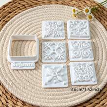 8pcs Square Vintage Tile Shape Clay Cutters, Floral Embossing Molds, DIY Handmade Earring Pendant Jewelry Craft Supplies - 8pcs - View 2