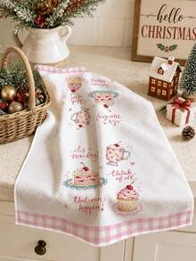 MEMNUN 2pcs Pink & White Plaid Cherry Cake Afternoon Tea Pattern Printed Kitchen Towels, Soft Polyester Material Dish Cloths, Suitable For Kitchen Decor, Kitchen Cleaning, Holiday Party Decoration, Kitchen & Bathroom Supplies Home Essentials, Home Decor, Housewarming Gift - Multicolor - View 6