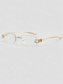 1pc Light Mature Sexy Style Gold Rimless Non-Prescription Glasses Glasses, Women's Metal Lock Design Elegant Commute Versatile No-Makeup Look Eyewear Frame, Suitable For Daily Use - Gold Frame Flat - View 4