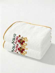 2pcs Christmas Coral Fleece Towels - Soft Absorbent Hand Towels - Exquisite Reindeer Embroidery Pattern With Gold Trim - Winter Holiday Bathroom Decor - Christmas Gift - Multicolor - View 11