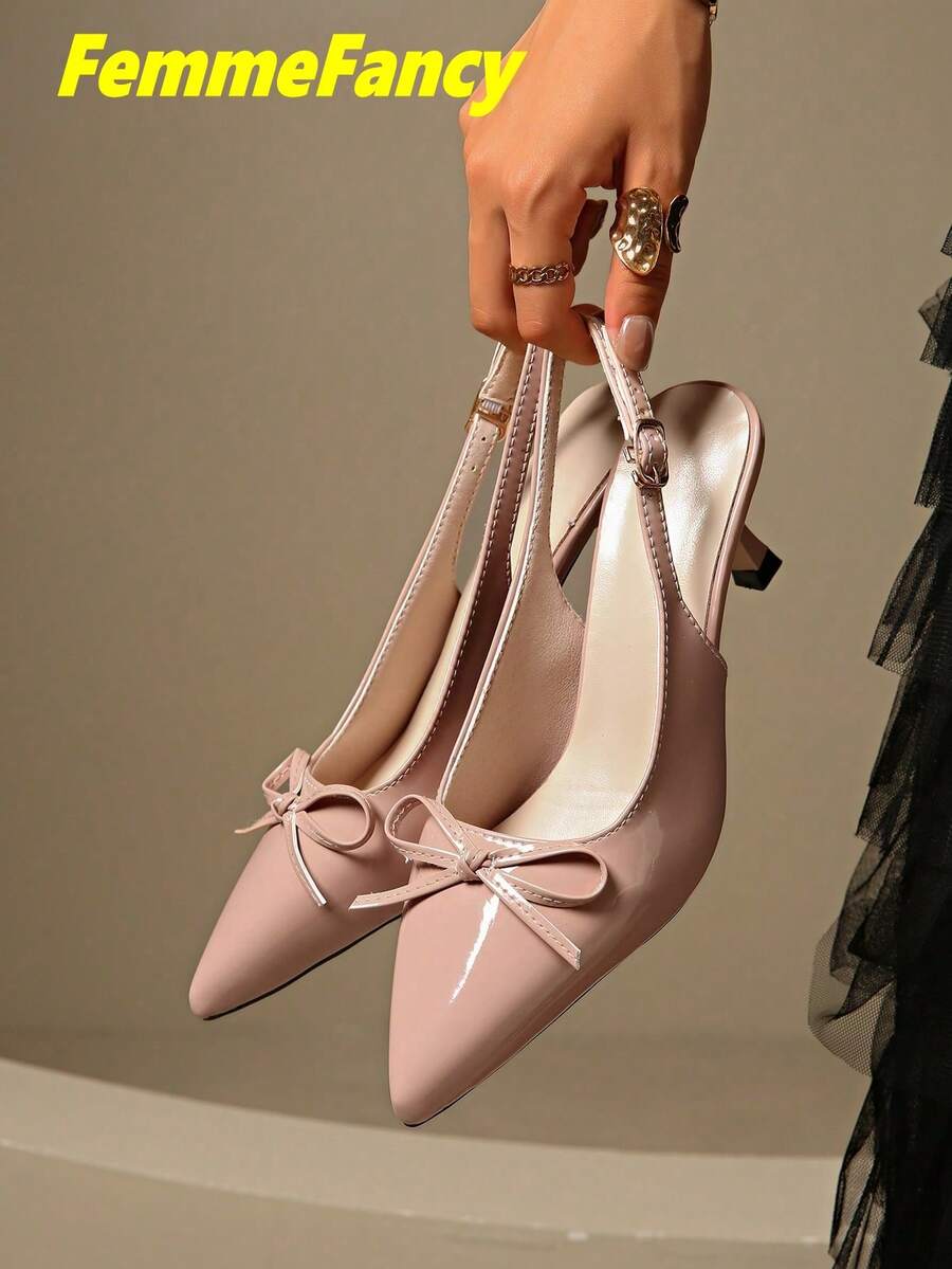 Women's Spring/Autumn Sexy Pointed Toe Stiletto/Kitten Heel Sandals, Butterfly Decor Strap With Back Pull Loop High Heels, Suitable For Commuting, Nightclub, Party