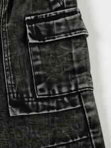 1 chiếc quần dài denim ống đứng hơi rộng phong cách tối giản thời trang cho bé trai - màu đen - Xem 3
