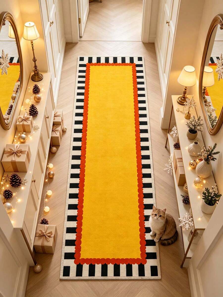 1pc Yellow Striped Rug, Hallway Runner, Area Rug, Home Decor, Living Room Area Rug, Living Room Home Decor, Room Decor, Washable Rug, Christmas Gift - Multicolor - View 1
