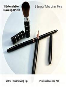 Retractable Nail Brush With 2 Empty Liner Pen Tubes DIY Manicure Art Accessory - Multicolor - View 2