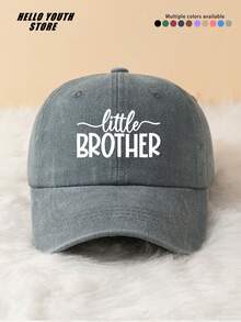 1pc "Litter BROTHER" Letter Print Baseball Cap, Spring/Summer Versatile Vintage Soft Top Dad Hat, Distressed Washed Baseball Cap - A - View 10