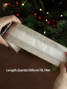78.74 Inch Christmas Wired Ribbon, Champagne Theme Snowflake Gold Glitter Christmas Ribbon, Suitable For Christmas Tree, Wreath, Garland Decoration, Tree Topper, Craft Supplies, Home Decor, Holiday Gift Wrapping, Home Party Decoration - Champagne - View 17
