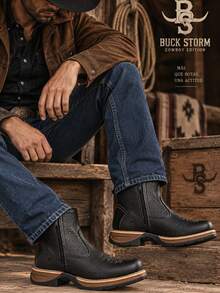 Men High-Top Leather Riding Boots - Black - View 2