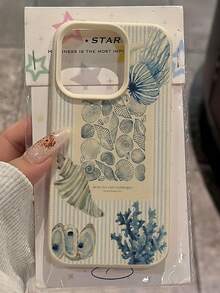 1件 白色條紋貝殼插圖個性化極簡防摔軟 TPU 時尚手機殼 全包覆防污 適用於 Apple 18 17 16 15 14 13 12 11 Pro Max Air 及系列 - 彩色 - 查看 2