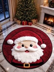 1pc, Santa Claus Round Rug, Christmas Entrance Mat, Perfect For Christmas Home Decor, Holiday Home Decor, Christmas Gift For Friends, Seasonal Decorative Mat, With Holiday Design, Christmas Decoration, Perfect Christmas Gift, Perfect Match For Christmas And New Year Celebration Decor Rug, Bedroom Decor, Small Rug, Rug, Home Decor, Living Room Rug, Living Room Small Rug, Bedroom Rug - Multicolor - View 4