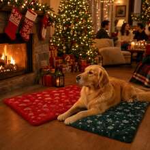 1pc Christmas Snowflake Christmas Tree Print Thick Plush Pet Mat, Soft Machine Washable Dog Bed Pad, Winter Cat Dog Indoor Sleeping Mat, Holiday Gift For Cats And Dogs - Multicolor - View 3