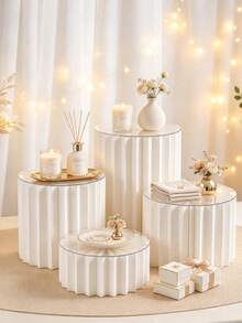 Foldable Cylindrical Tabletop Display Stand, Elegant White Paper Tube Display Rack For Wedding, Birthday Party & Mall Window Decoration - Multicolor - View 4