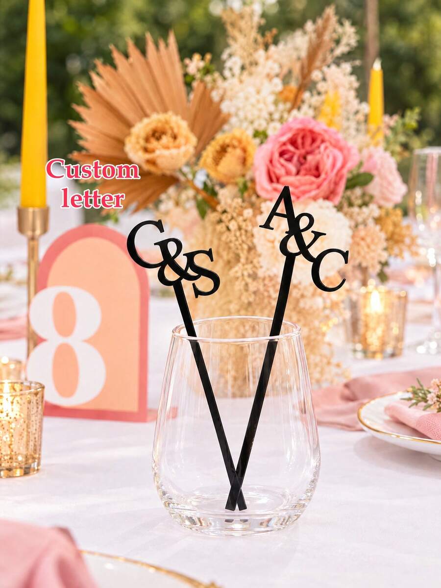10/30/50/100pcs Custom Wedding Personalized Letter Stirrer | Party Decoration, Acrylic Gold Mirror Letter Custom Acrylic Stirrer - Multicolor - View 1