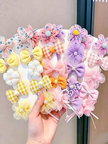 10pcs Sweet Bow & Flower Hair Clips Set, Cute Mesh & Pearl Decorated Hair Accessories For Women's Daily Styling - Multicolor - View 1