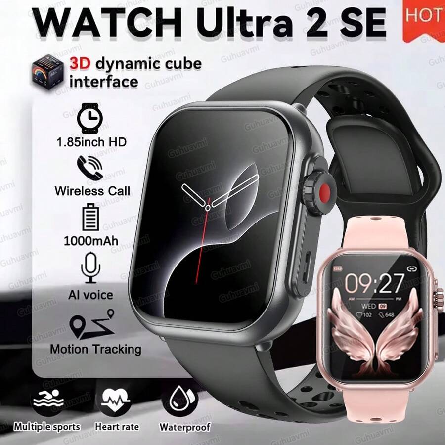 1pc 2026 New Fashion Smart Watch Ultra 2, Wireless Calling/Dialing, Incoming Call/Message Alerts, Voice Assistant, Alarm, 1000mAh Large Battery, Pedometer, Sleep Monitoring, Multiple Sports Modes, Fitness Tracker, 1.85" Full-Screen Touch, IP68 Waterproof, Unisex, Compatible With Android And IOS