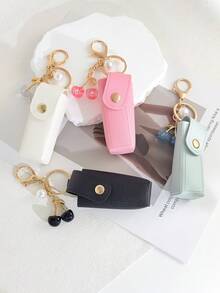 PU Leather Lipstick Holder Keychain, Portable Lip Balm Case With Cherry Charm, Lipstick Pouch Bag Pendant, Women Cute Makeup Storage Key Ring Gift - Multicolor - View 1
