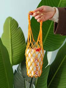 Hand-Woven Mesh Bag For Water Cups, Drinks And Coffee, Reusable Portable Pouch. Handheld Kettle Bag, Drink Carrier And Hand Tote Bag, Decorative Mesh Pouch And Storage Decorative Bag. A Handmade Gift Ideal For Friends And Family. - A - View 2