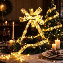 2 Colors Christmas Ribbon. Battery Powered String Lights. Autumn/Winter Room Decor Lights. Bedroom Night Light. Wedding Fairy Pendant Lights. Christmas Tree Decoration And Halloween Decoration. Gift Wrapping Ribbon Lights. - Christmas Ribbon Lights - View 6