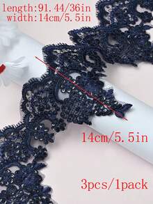 XDH1589 Carcass Embroidery Lace Trim DIY Material For Wedding Dress, Curtains, Tablecloth, Stage Decoration Fabric / Length: 91.44-914.4cm - Navy Blue - View 25