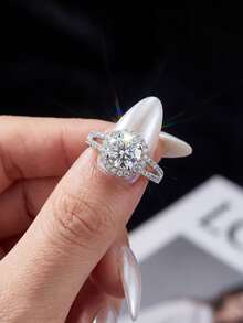 1pc Moissanite Ring, Fashion 1ct V-Shaped Round Bezel Setting Band, Suitable For Women's Engagement, Wedding And Daily Wear - Round Moissanite Ring-1ct - View 4