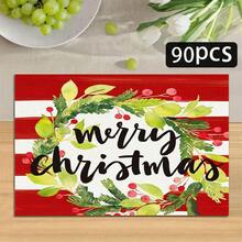 1/4/6pcs Christmas Series Red & White Striped Christmas Wreath Pattern Printed Placemats, Heat Resistant Table Mat For Home Kitchen/Kitchen Table Protection, Party Scene Decoration - Multicolor - View 14