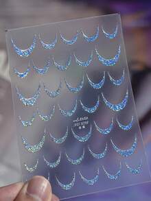 1 Sheet Metallic Nail Stickers, Holographic Glitter Crescent Moon Curve ...