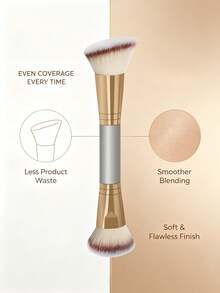 1pc Dual-Ended Foundation Brush, Multi-Function Dual-Ended Brush For Liquid Foundation, Blush Liquid, Kabuki Foundation Brush, Powder Brush, Blush Brush, Multi-Function Makeup Brush, Beauty Tool For Women - Rose Gold - View 2
