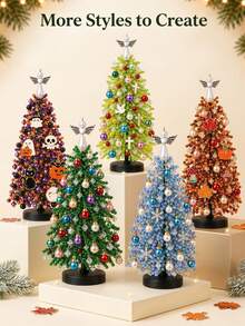 1 Set DIY Beaded Christmas Tree Handmade Kit, Includes Snowflake Pendant, Pearl Beads, Mini Decorations, Wire, Base And Top Bow Decoration, Handmade Desktop Holiday Decoration, Suitable For Christmas Home Decor, Fireplace Display, Holiday Party Decoration And Holiday Gift - DIY Christmas Tree Ornament Set - View 18