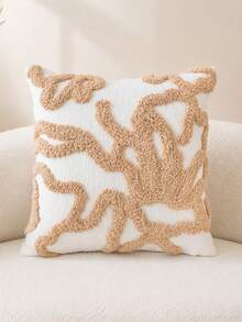 1pc/2pcs Boho Tufted Throw Pillow Cover, Cream Chenille Embroidered Cushion Case, Abstract Geometric Line Pillowcase For Couch Sofa Bed, All Season Neutral Home Decor - Camel - View 1