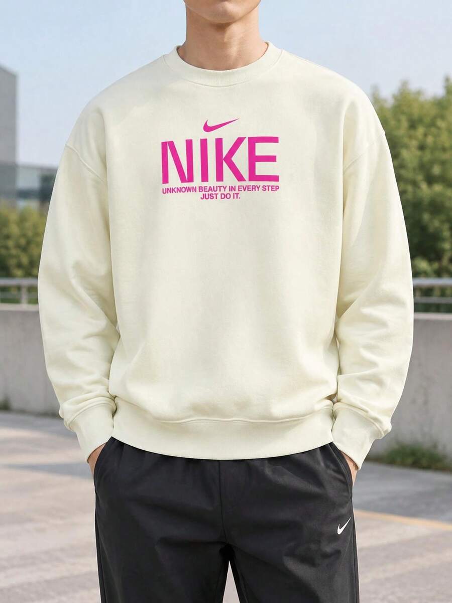Nike Men's AS M NK CLUB FT OS CREW GCEL Comfortable Soft Fleece Sports Casual Long Sleeve Pullover Sweatshirt IM9355-113 - White - View 1