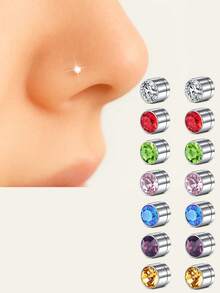14Pcs/Set Fake Nose Stud Fake Nose Ring Stud Fake Nose Piercing Fake Earrings Stud Clip On Earring Multiple Color CZ Daily Wear Festival Y2K - Multicolor - View 8