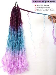 Bohemian Curly Braided Ponytail Wig, Synthetic Hair Extensions With Elastic Band Flower Tassel For Cosplay & Festival Part - Multicolor - View 5