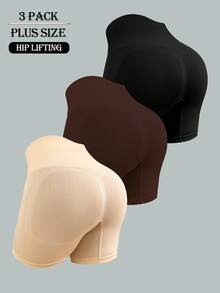 3pcs/Pack Celana Dalam Boxer Tanpa Jahitan Ukuran Plus Warna Bumi, Pakaian Dalam Wanita Warna Polos - MultiWarna - View 1